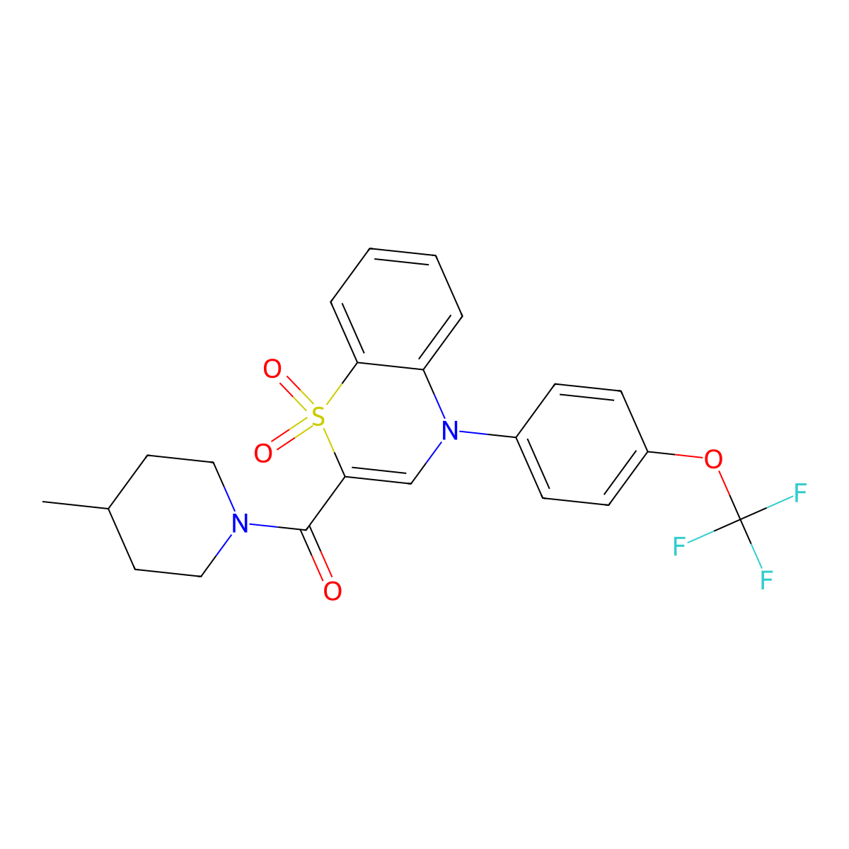 {1,1-dioxido-4-[4-(trifluoromethoxy)phenyl]-4H-1,4-benzothiazin-2-yl}(4-methylpiperidin-1-yl)methanone molecular structure, CAS 1251561-63-3