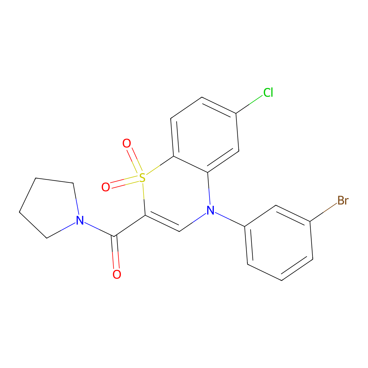 4-(3-bromophenyl)-6-chloro-2-(pyrrolidine-1-carbonyl)-4H-1lambda6,4-benzothiazine-1,1-dione molecular structure, CAS 1251561-71-3