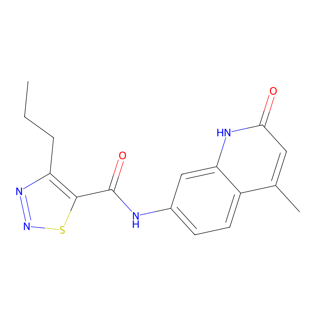 N-(4-methyl-2-oxo-1,2-dihydroquinolin-7-yl)-4-propyl-1,2,3-thiadiazole-5-carboxamide molecular structure, CAS 1251561-72-4