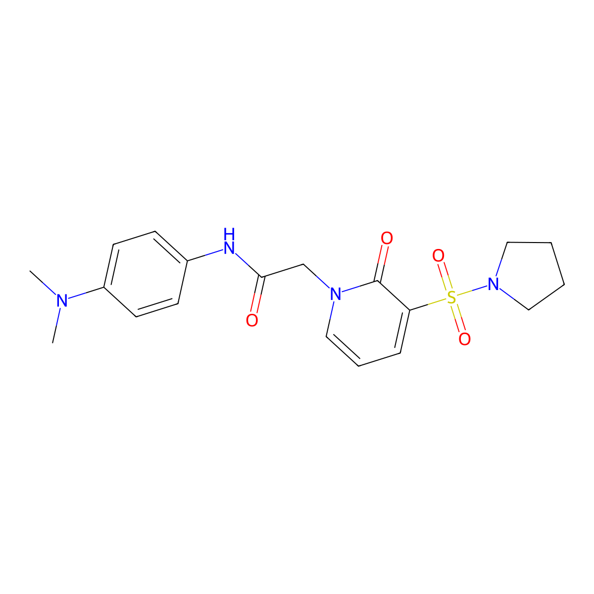 N-[4-(dimethylamino)phenyl]-2-[2-oxo-3-(pyrrolidin-1-ylsulfonyl)pyridin-1(2H)-yl]acetamide molecular structure, CAS 1251561-73-5