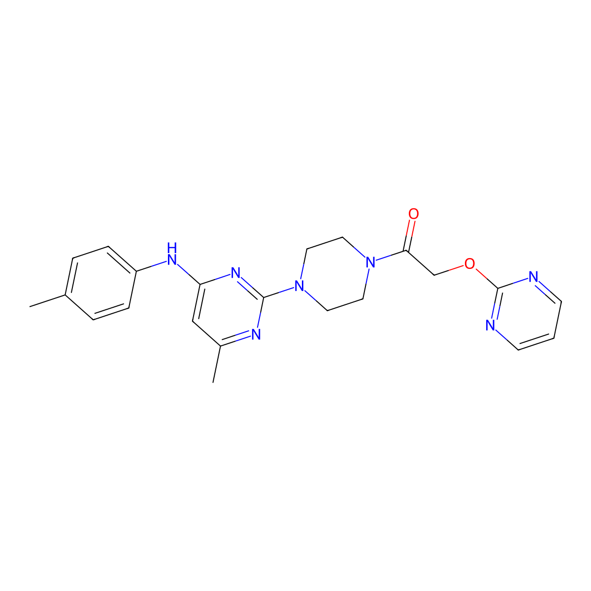 1-(4-(4-Methyl-6-(p-tolylamino)pyrimidin-2-yl)piperazin-1-yl)-2-(pyrimidin-2-yloxy)ethanone molecular structure, CAS 1251561-75-7