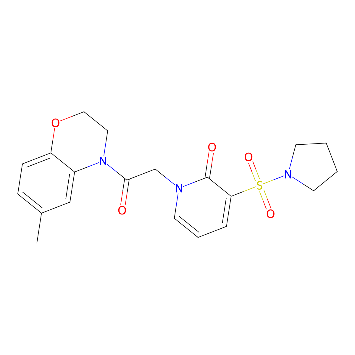 1-(2-(6-methyl-2H-benzo[b][1,4]oxazin-4(3H)-yl)-2-oxoethyl)-3-(pyrrolidin-1-ylsulfonyl)pyridin-2(1H)-one molecular structure, CAS 1251561-82-6