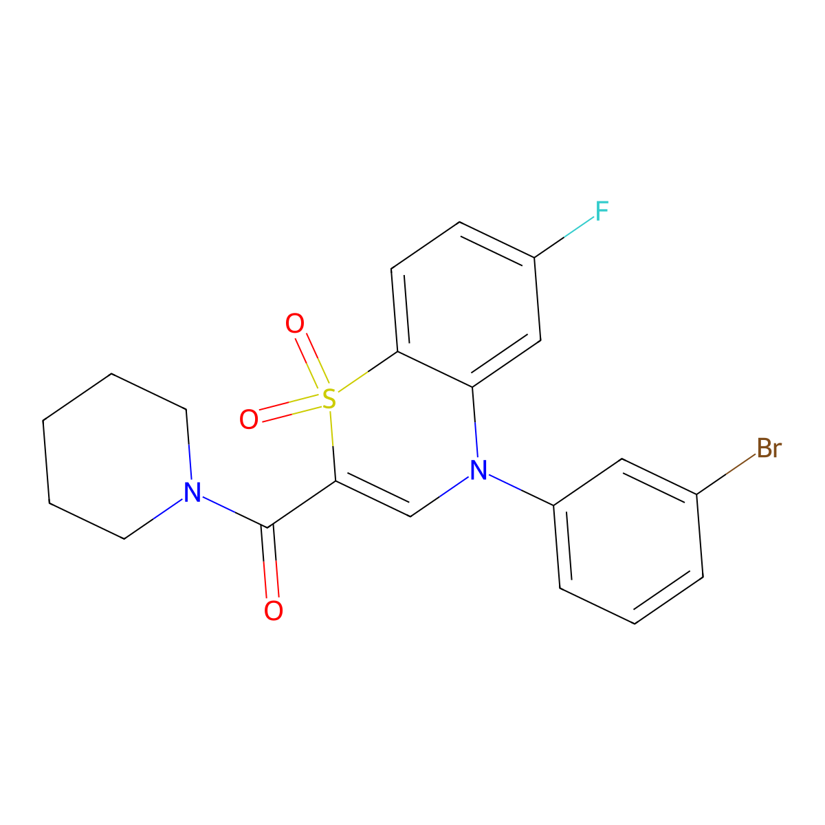 [4-(3-bromophenyl)-6-fluoro-1,1-dioxido-4H-1,4-benzothiazin-2-yl](piperidin-1-yl)methanone molecular structure, CAS 1251561-87-1
