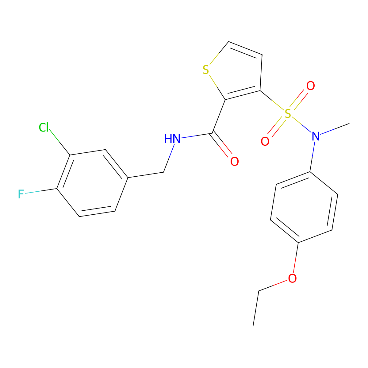 N-(3-chloro-4-fluorobenzyl)-3-[(4-ethoxyphenyl)(methyl)sulfamoyl]thiophene-2-carboxamide molecular structure, CAS 1251561-88-2