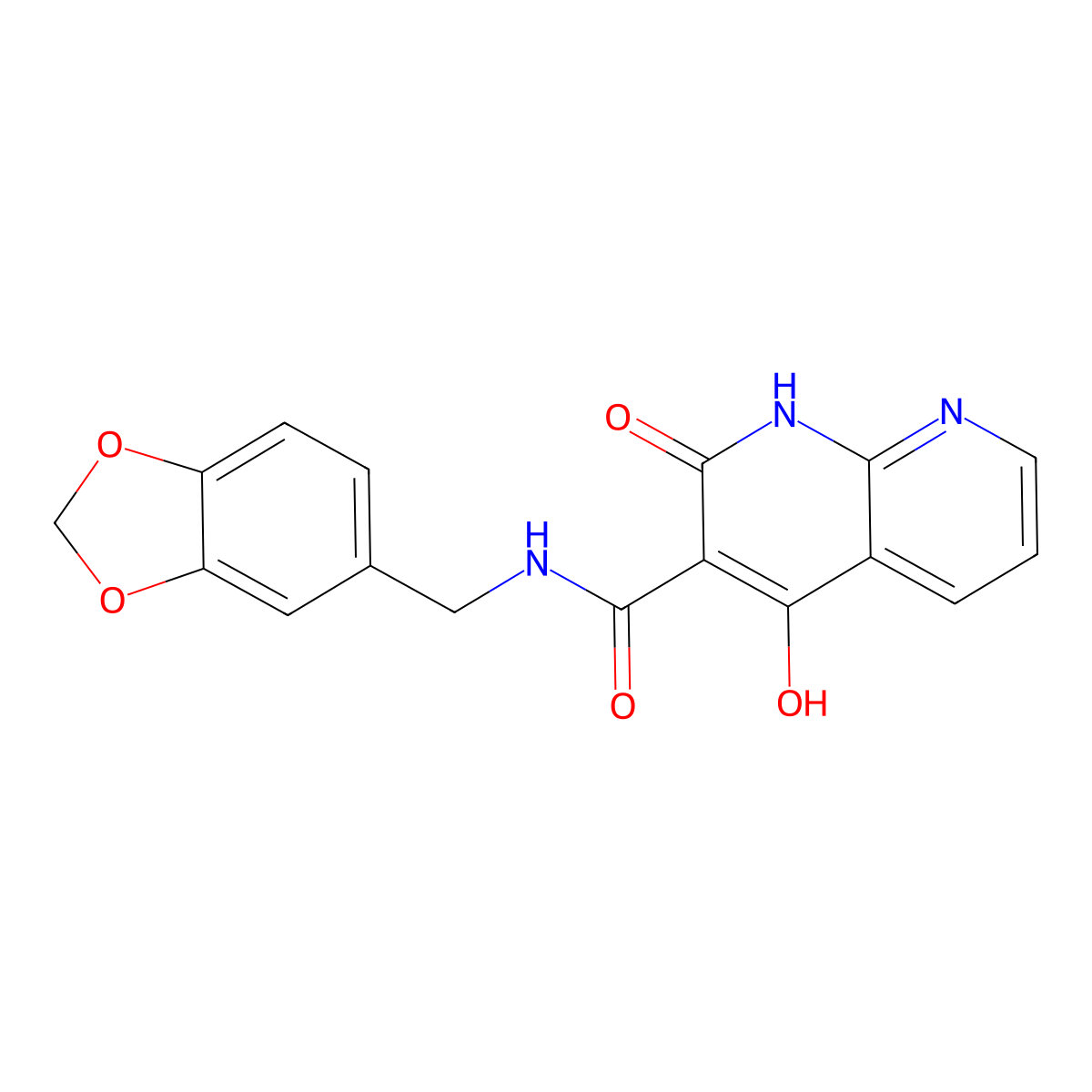 N~3~-(1,3-benzodioxol-5-ylmethyl)-4-hydroxy-2-oxo-1,2-dihydro[1,8]naphthyridine-3-carboxamide molecular structure, CAS 1251561-94-0