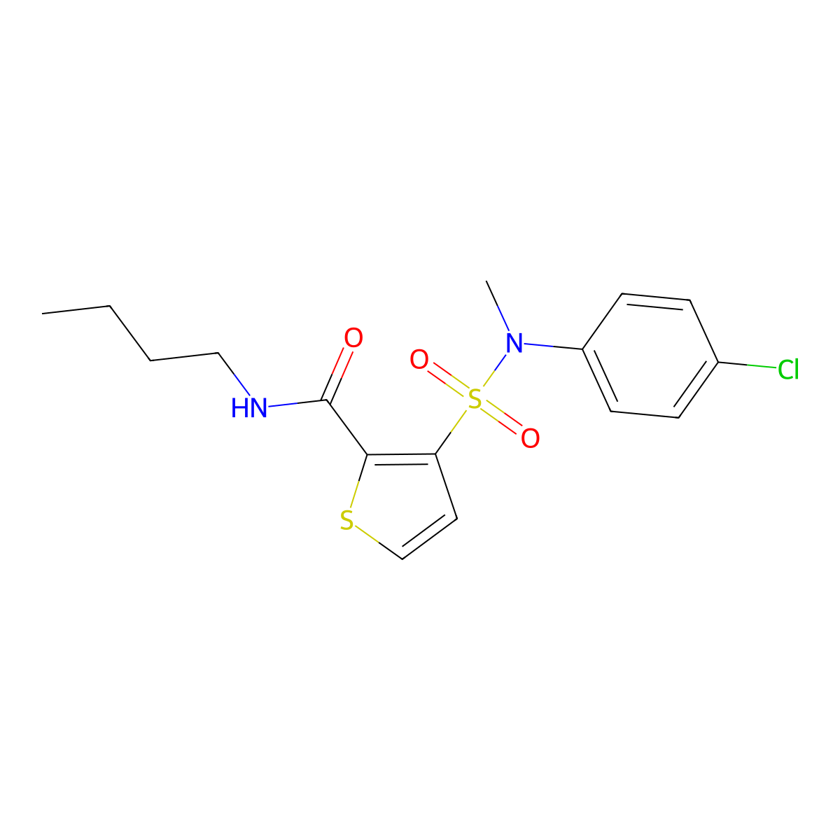 N-butyl-3-[(4-chlorophenyl)(methyl)sulfamoyl]thiophene-2-carboxamide molecular structure, CAS 1251561-97-3