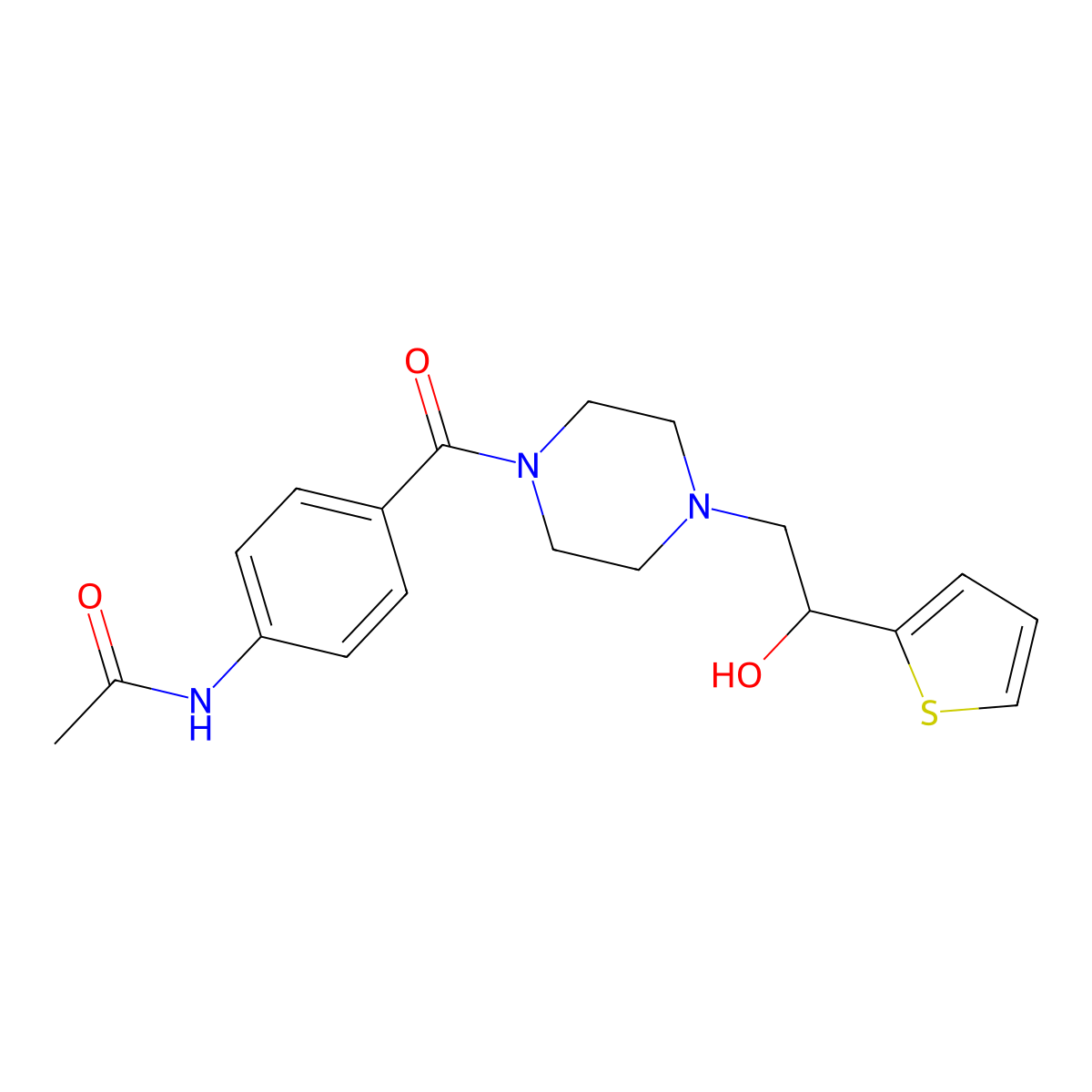 N-(4-{4-[2-hydroxy-2-(thiophen-2-yl)ethyl]piperazine-1-carbonyl}phenyl)acetamide molecular structure, CAS 1251561-98-4