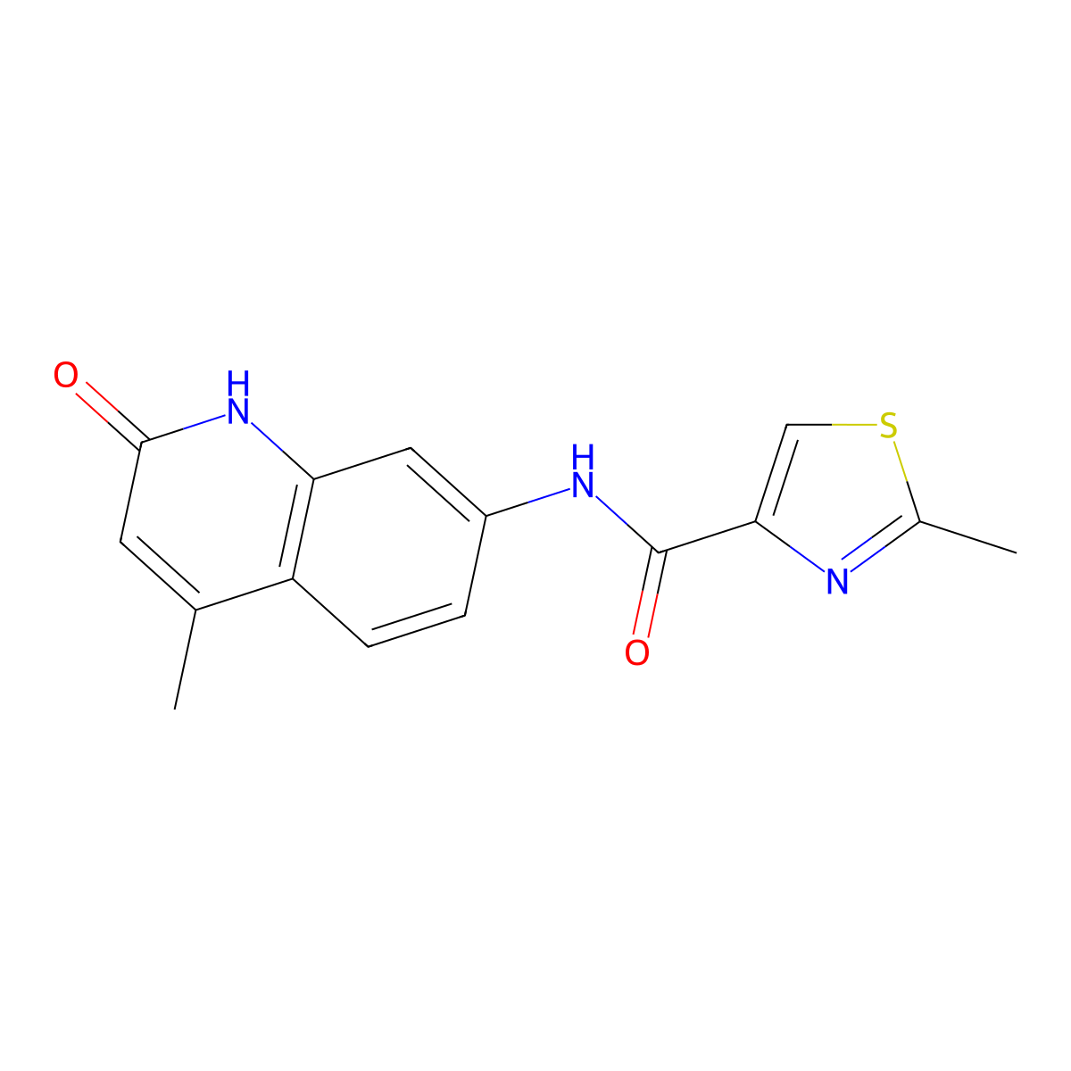 2-methyl-N-(4-methyl-2-oxo-1,2-dihydroquinolin-7-yl)thiazole-4-carboxamide molecular structure, CAS 1251562-00-1