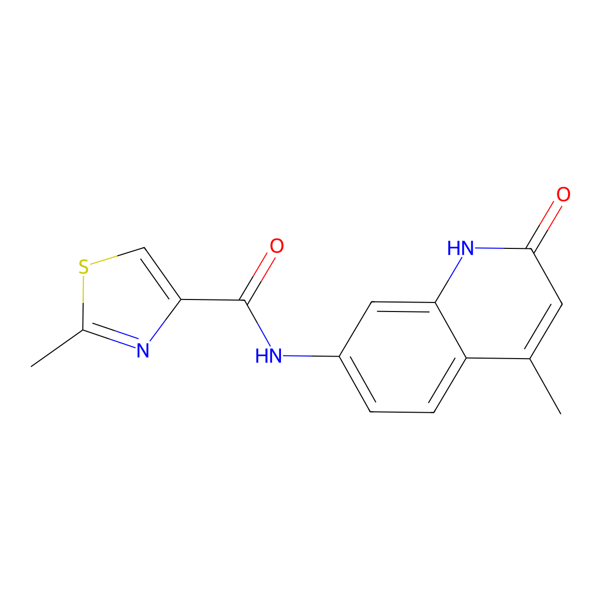 2-methyl-N-(4-methyl-2-oxo-1,2-dihydroquinolin-7-yl)thiazole-4-carboxamide molecular structure, CAS 1251562-00-1