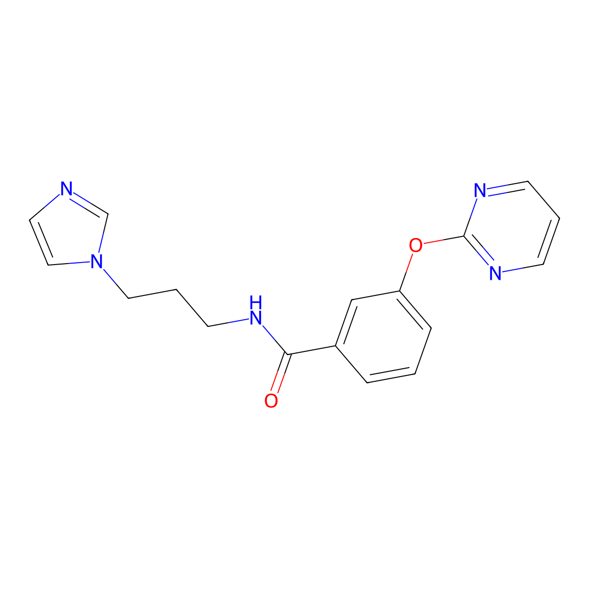 N-(3-(1H-imidazol-1-yl)propyl)-3-(pyrimidin-2-yloxy)benzamide molecular structure, CAS 1251562-10-3