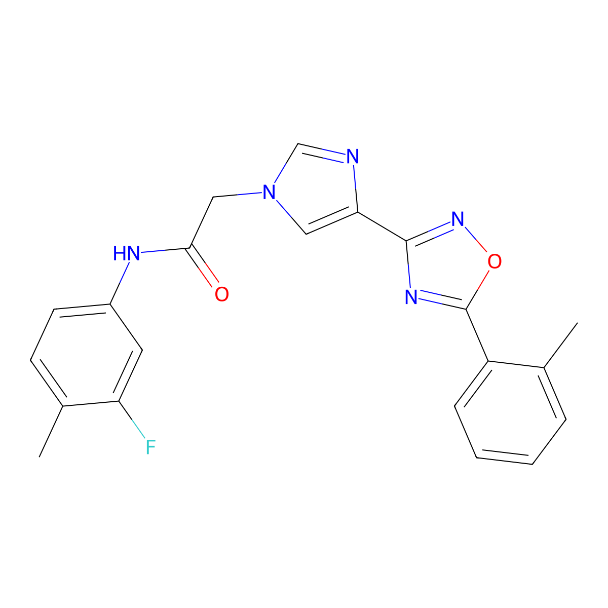 N-(3-fluoro-4-methylphenyl)-2-{4-[5-(2-methylphenyl)-1,2,4-oxadiazol-3-yl]-1H-imidazol-1-yl}acetamide molecular structure, CAS 1251562-13-6