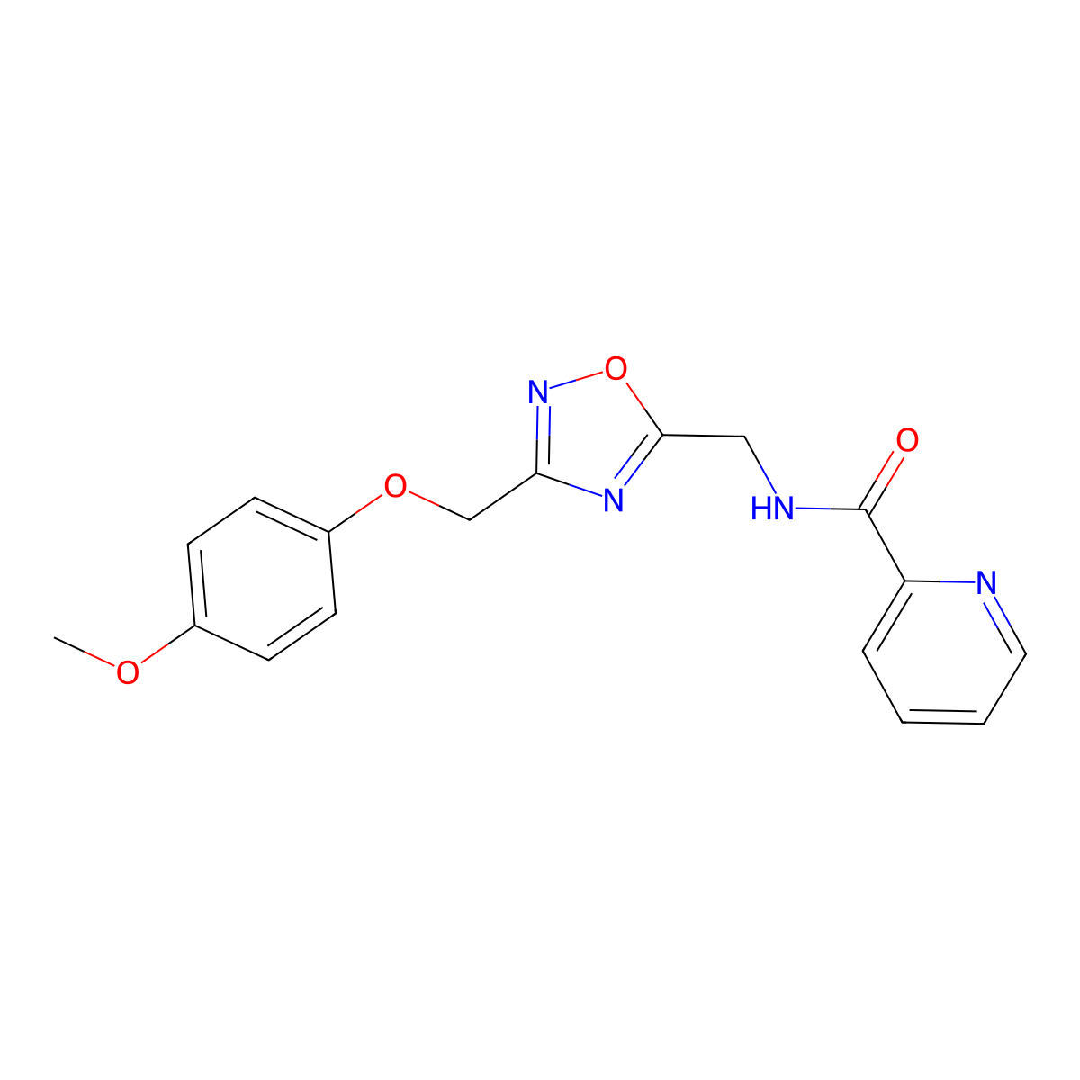 N-((3-((4-methoxyphenoxy)methyl)-1,2,4-oxadiazol-5-yl)methyl)picolinamide molecular structure, CAS 1251562-17-0