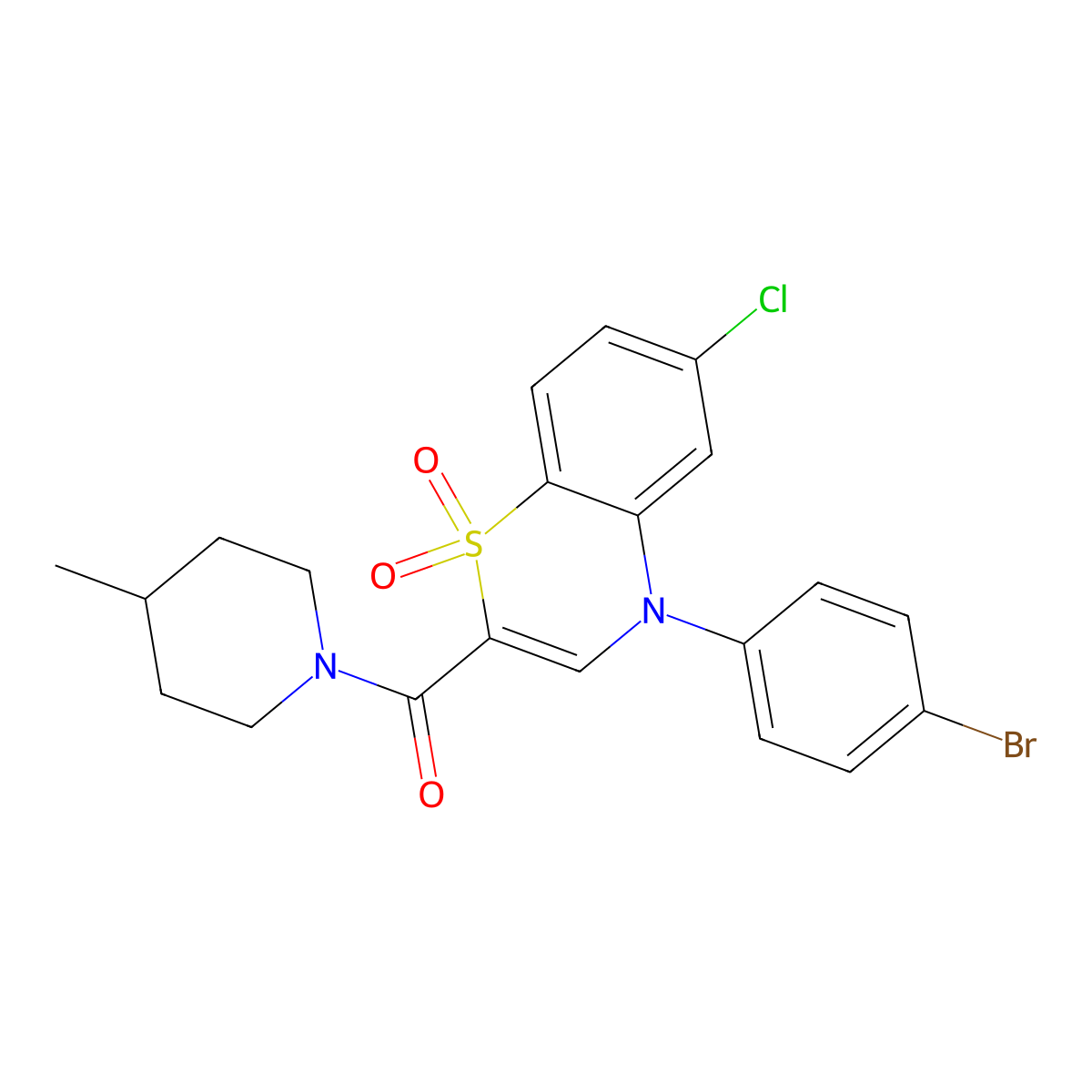 4-(4-bromophenyl)-6-chloro-2-(4-methylpiperidine-1-carbonyl)-4H-1lambda6,4-benzothiazine-1,1-dione molecular structure, CAS 1251562-18-1