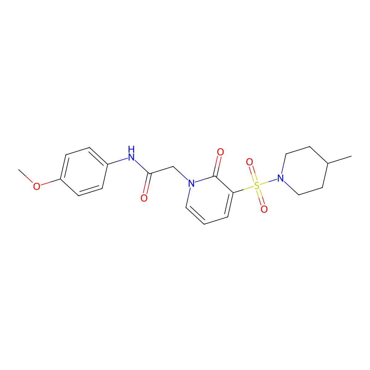 N-(4-methoxyphenyl)-2-(3-((4-methylpiperidin-1-yl)sulfonyl)-2-oxopyridin-1(2H)-yl)acetamide molecular structure, CAS 1251562-23-8