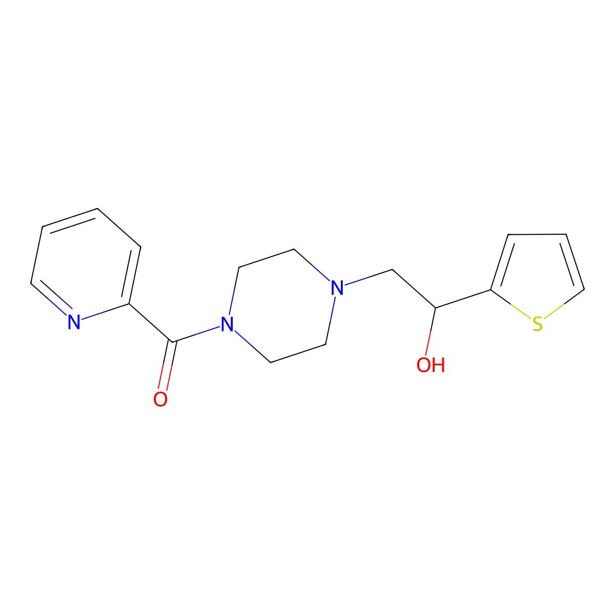 (4-(2-Hydroxy-2-(thiophen-2-yl)ethyl)piperazin-1-yl)(pyridin-2-yl)methanone molecular structure, CAS 1251562-27-2