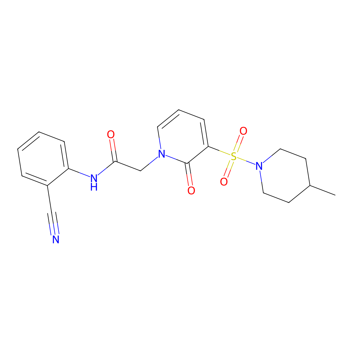 N-(2-cyanophenyl)-2-(3-((4-methylpiperidin-1-yl)sulfonyl)-2-oxopyridin-1(2H)-yl)acetamide molecular structure, CAS 1251562-34-1