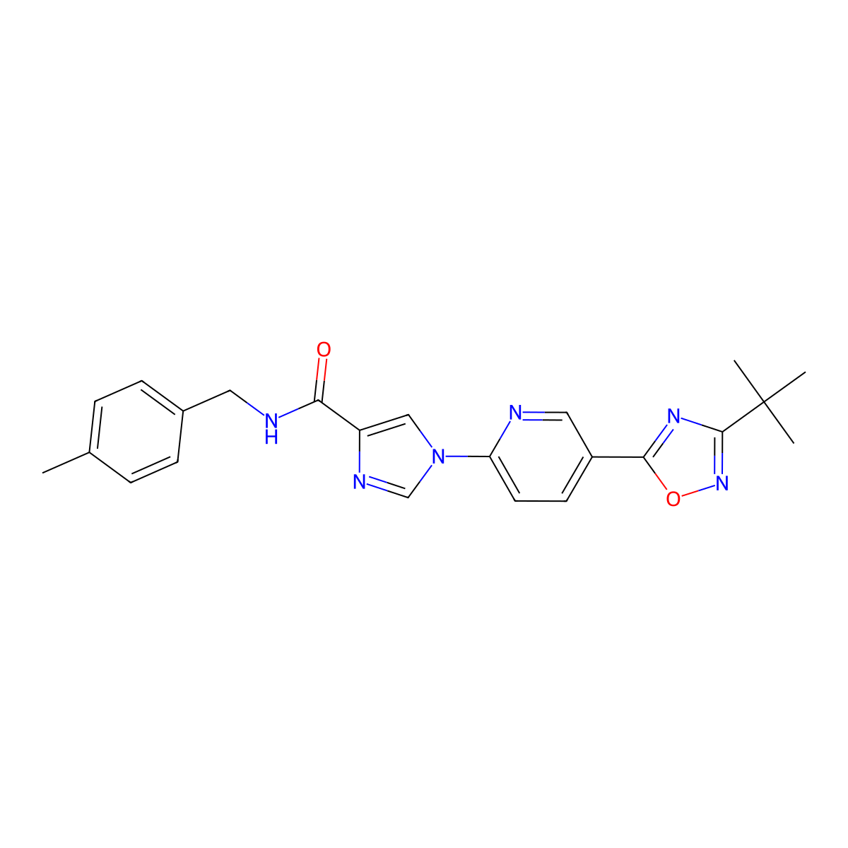 1-[5-(3-tert-butyl-1,2,4-oxadiazol-5-yl)pyridin-2-yl]-N-[(4-methylphenyl)methyl]-1H-imidazole-4-carboxamide molecular structure, CAS 1251562-36-3