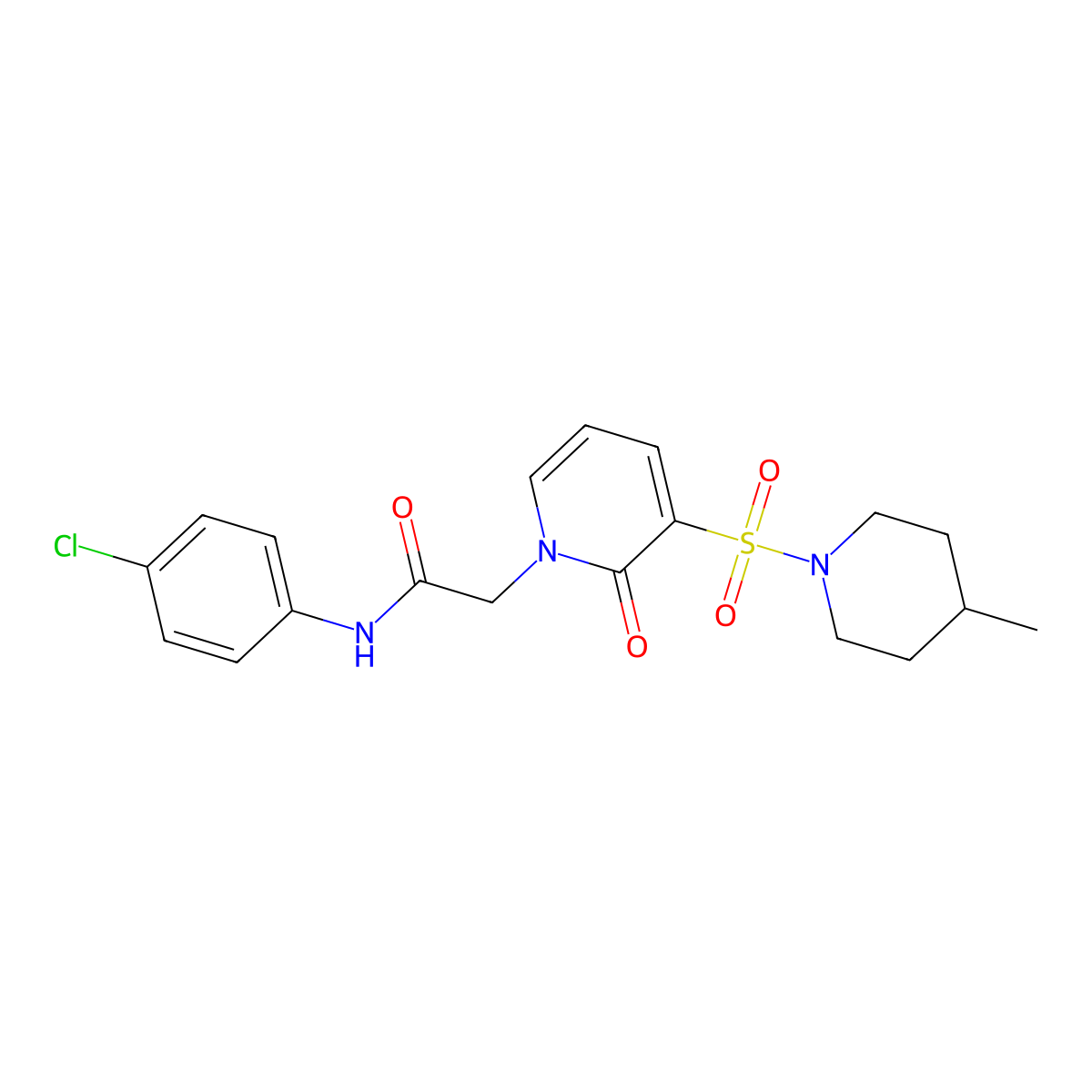 N-(4-chlorophenyl)-2-(3-((4-methylpiperidin-1-yl)sulfonyl)-2-oxopyridin-1(2H)-yl)acetamide molecular structure, CAS 1251562-42-1
