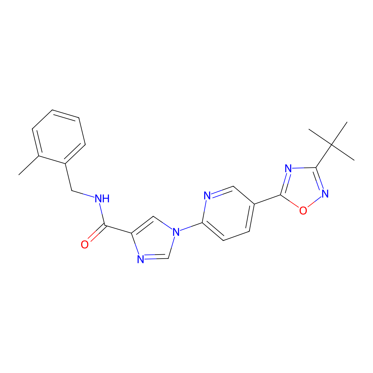 1-[5-(3-tert-butyl-1,2,4-oxadiazol-5-yl)pyridin-2-yl]-N-[(2-methylphenyl)methyl]-1H-imidazole-4-carboxamide molecular structure, CAS 1251562-45-4