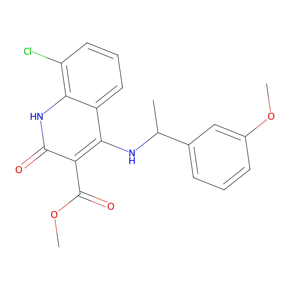 Methyl 8-chloro-4-{[1-(3-methoxyphenyl)ethyl]amino}-2-oxo-1,2-dihydroquinoline-3-carboxylate molecular structure, CAS 1251562-49-8
