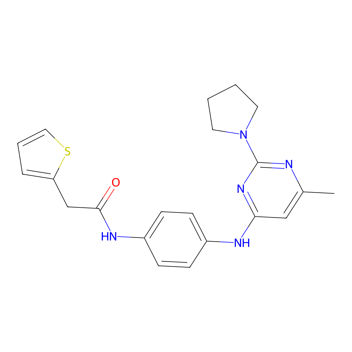 N-(4-{[6-methyl-2-(pyrrolidin-1-yl)pyrimidin-4-yl]amino}phenyl)-2-(thiophen-2-yl)acetamide molecular structure, CAS 1251562-51-2