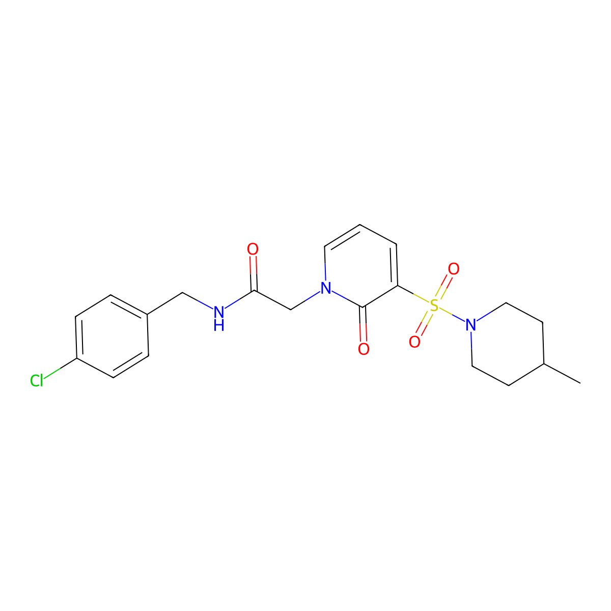 N-(4-chlorobenzyl)-2-(3-((4-methylpiperidin-1-yl)sulfonyl)-2-oxopyridin-1(2H)-yl)acetamide molecular structure, CAS 1251562-57-8