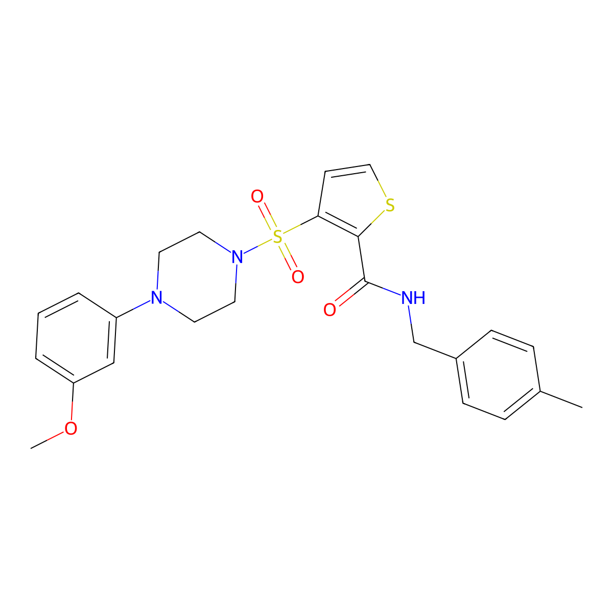 3-{[4-(3-methoxyphenyl)piperazin-1-yl]sulfonyl}-N-[(4-methylphenyl)methyl]thiophene-2-carboxamide molecular structure, CAS 1251562-59-0
