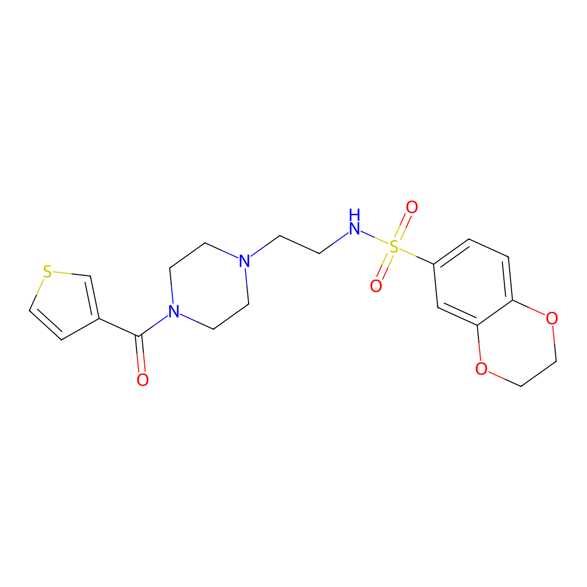 N-(2-(4-(thiophene-3-carbonyl)piperazin-1-yl)ethyl)-2,3-dihydrobenzo[b][1,4]dioxine-6-sulfonamide molecular structure, CAS 1251562-61-4