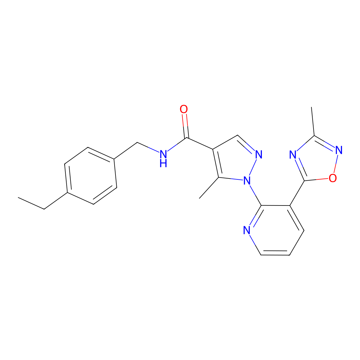 N-[(4-ethylphenyl)methyl]-5-methyl-1-[3-(3-methyl-1,2,4-oxadiazol-5-yl)pyridin-2-yl]-1H-pyrazole-4-carboxamide molecular structure, CAS 1251562-66-9