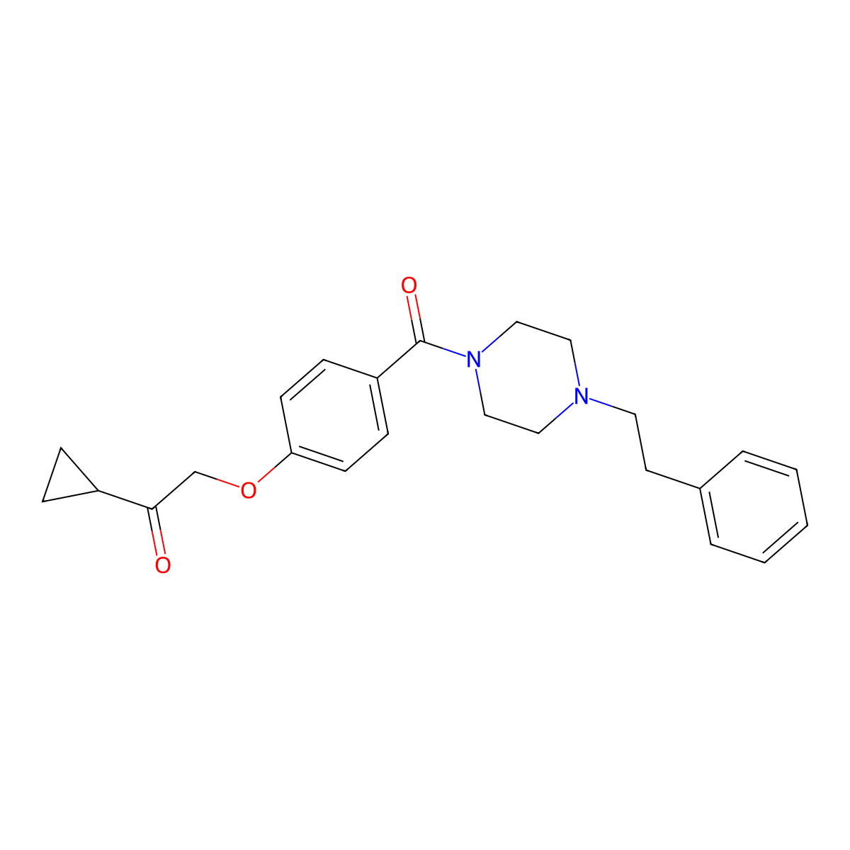 1-Cyclopropyl-2-(4-(4-phenethylpiperazine-1-carbonyl)phenoxy)ethanone molecular structure, CAS 1251562-67-0