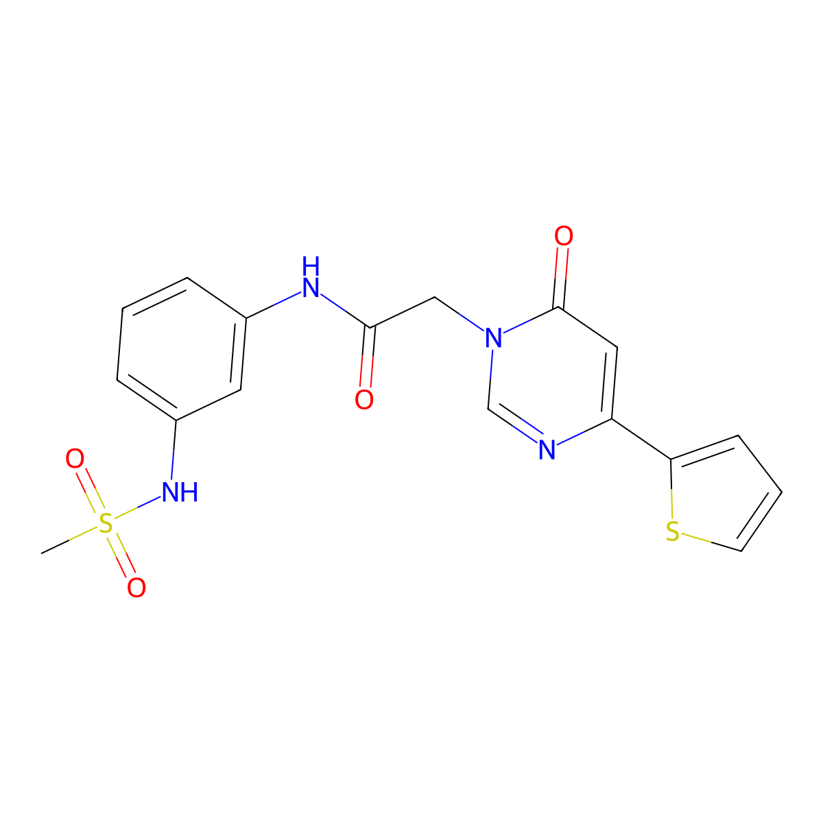 N-(3-(methylsulfonamido)phenyl)-2-(6-oxo-4-(thiophen-2-yl)pyrimidin-1(6H)-yl)acetamide molecular structure, CAS 1251562-70-5