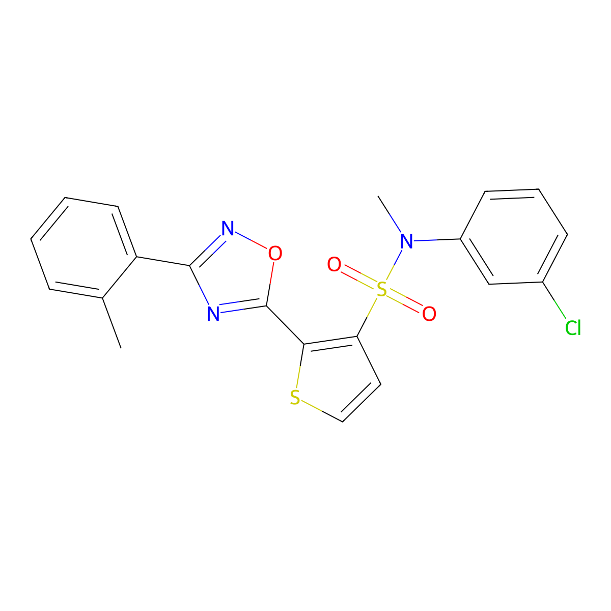 N-(3-chlorophenyl)-N-methyl-2-[3-(2-methylphenyl)-1,2,4-oxadiazol-5-yl]thiophene-3-sulfonamide molecular structure, CAS 1251562-73-8