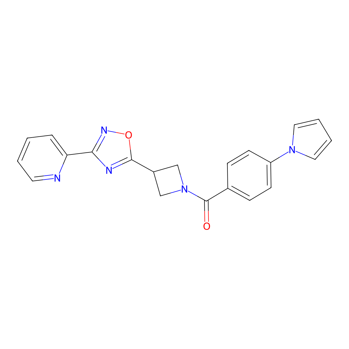 (4-(1H-pyrrol-1-yl)phenyl)(3-(3-(pyridin-2-yl)-1,2,4-oxadiazol-5-yl)azetidin-1-yl)methanone molecular structure, CAS 1251562-76-1