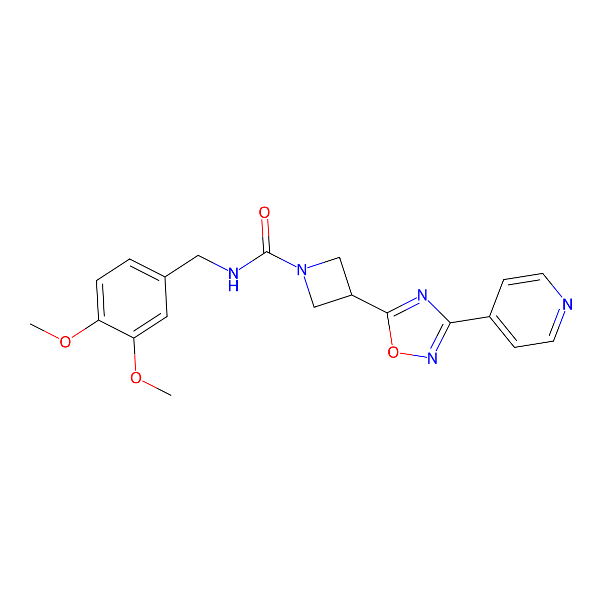 N-(3,4-dimethoxybenzyl)-3-(3-(pyridin-4-yl)-1,2,4-oxadiazol-5-yl)azetidine-1-carboxamide molecular structure, CAS 1251562-79-4