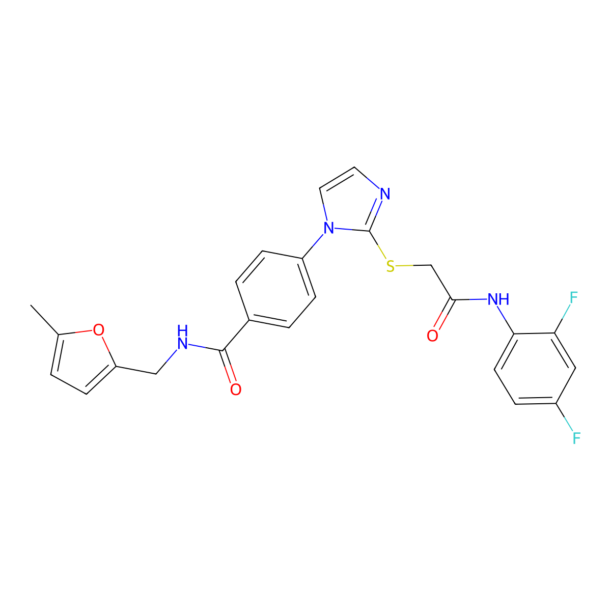 4-[2-({[(2,4-difluorophenyl)carbamoyl]methyl}sulfanyl)-1H-imidazol-1-yl]-N-[(5-methylfuran-2-yl)methyl]benzamide molecular structure, CAS 1251562-81-8