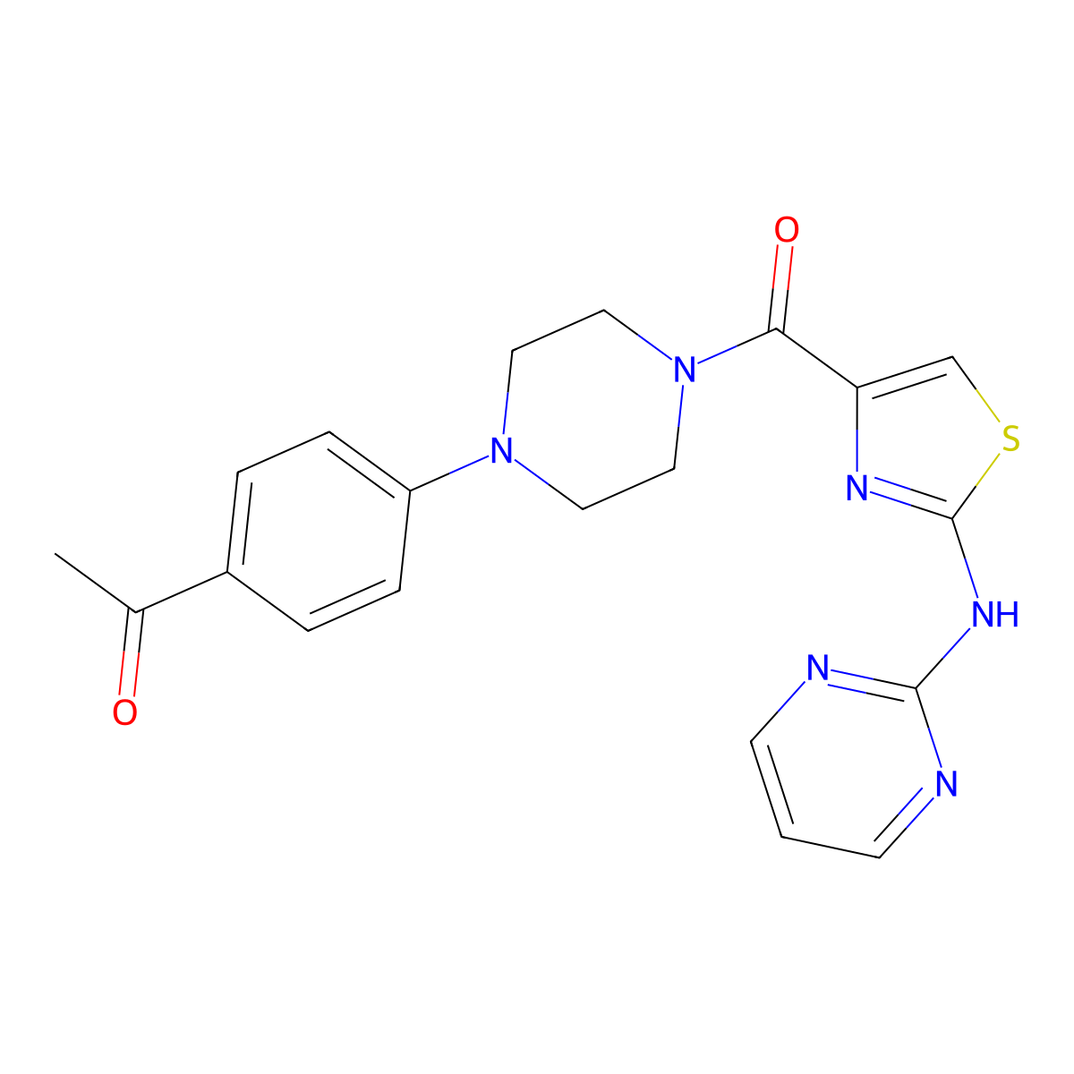 1-(4-(4-(2-(Pyrimidin-2-ylamino)thiazole-4-carbonyl)piperazin-1-yl)phenyl)ethanone molecular structure, CAS 1251562-91-0