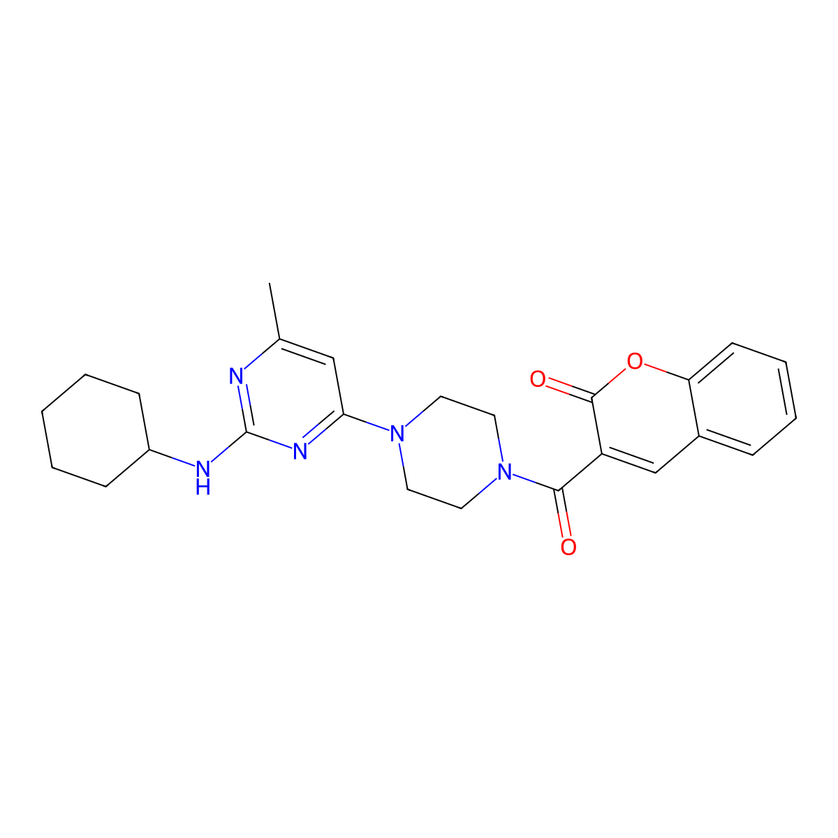 3-{4-[2-(cyclohexylamino)-6-methylpyrimidin-4-yl]piperazine-1-carbonyl}-2H-chromen-2-one molecular structure, CAS 1251562-92-1