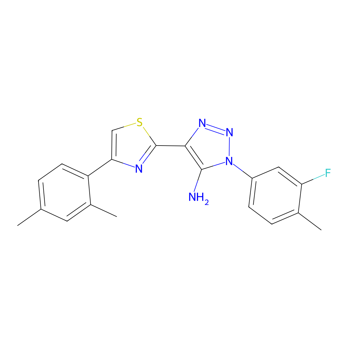 4-[4-(2,4-dimethylphenyl)-1,3-thiazol-2-yl]-1-(3-fluoro-4-methylphenyl)-1H-1,2,3-triazol-5-amine molecular structure, CAS 1251562-96-5