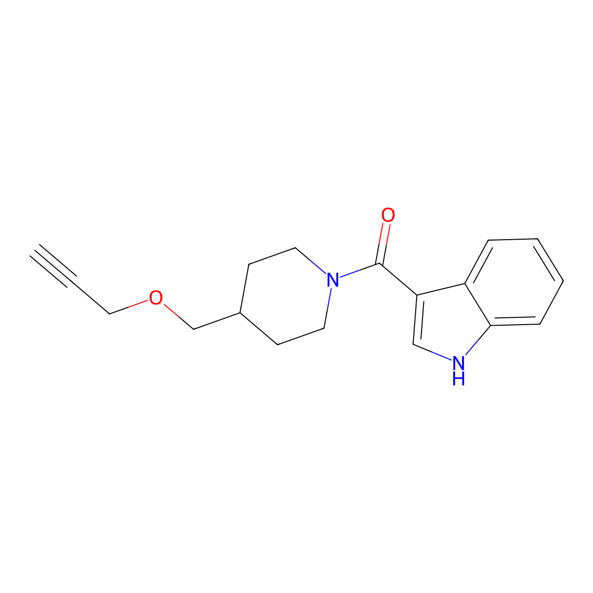(1H-indol-3-yl)(4-((prop-2-yn-1-yloxy)methyl)piperidin-1-yl)methanone molecular structure, CAS 1251562-97-6