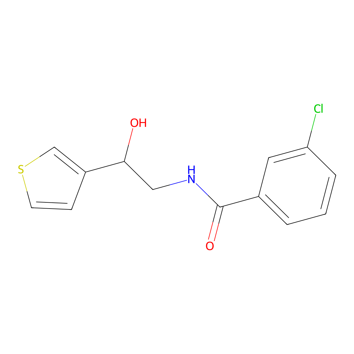 3-chloro-N-(2-hydroxy-2-(thiophen-3-yl)ethyl)benzamide molecular structure, CAS 1251563-01-5