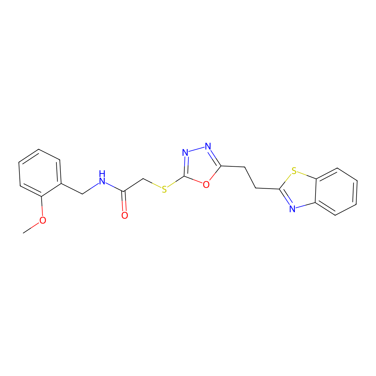 2-((5-(2-(benzo[d]thiazol-2-yl)ethyl)-1,3,4-oxadiazol-2-yl)thio)-N-(2-methoxybenzyl)acetamide molecular structure, CAS 1251563-04-8