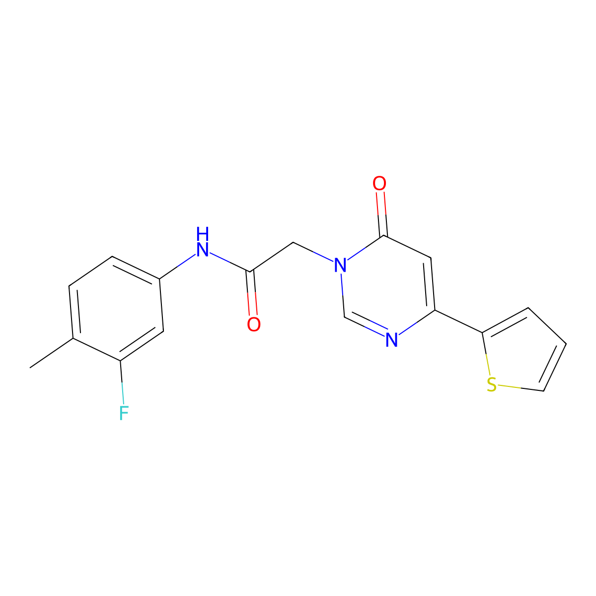 N-(3-fluoro-4-methylphenyl)-2-(6-oxo-4-(thiophen-2-yl)pyrimidin-1(6H)-yl)acetamide molecular structure, CAS 1251563-05-9