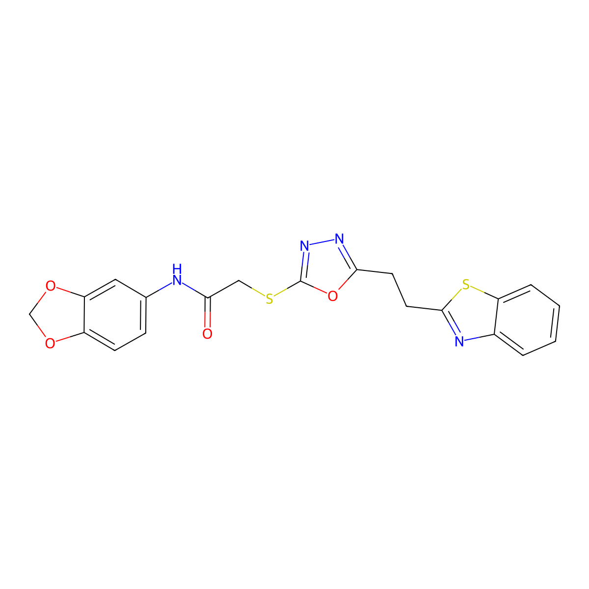 N-(benzo[d][1,3]dioxol-5-yl)-2-((5-(2-(benzo[d]thiazol-2-yl)ethyl)-1,3,4-oxadiazol-2-yl)thio)acetamide molecular structure, CAS 1251563-16-2
