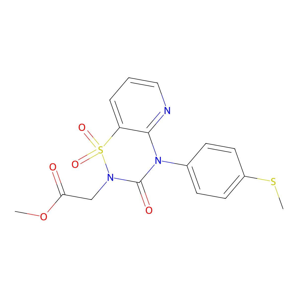 methyl 2-(4-(4-(methylthio)phenyl)-1,1-dioxido-3-oxo-3,4-dihydro-2H-pyrido[2,3-e][1,2,4]thiadiazin-2-yl)acetate molecular structure, CAS 1251563-17-3