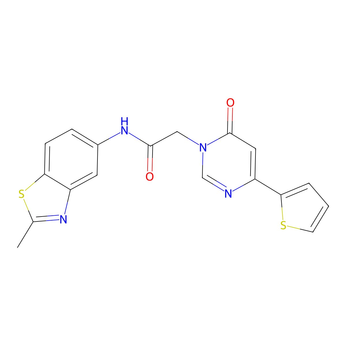 N-(2-methylbenzo[d]thiazol-5-yl)-2-(6-oxo-4-(thiophen-2-yl)pyrimidin-1(6H)-yl)acetamide molecular structure, CAS 1251563-23-1