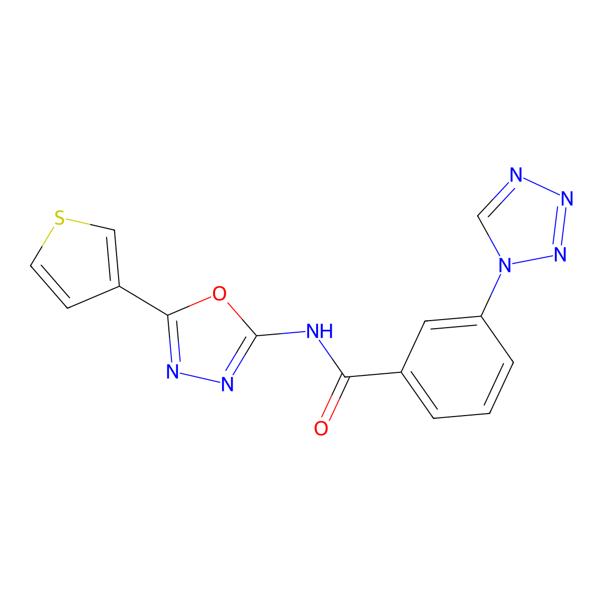 3-(1H-tetrazol-1-yl)-N-(5-(thiophen-3-yl)-1,3,4-oxadiazol-2-yl)benzamide molecular structure, CAS 1251563-24-2