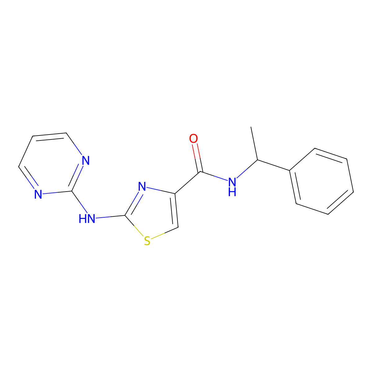 N-(1-phenylethyl)-2-(pyrimidin-2-ylamino)thiazole-4-carboxamide molecular structure, CAS 1251563-27-5