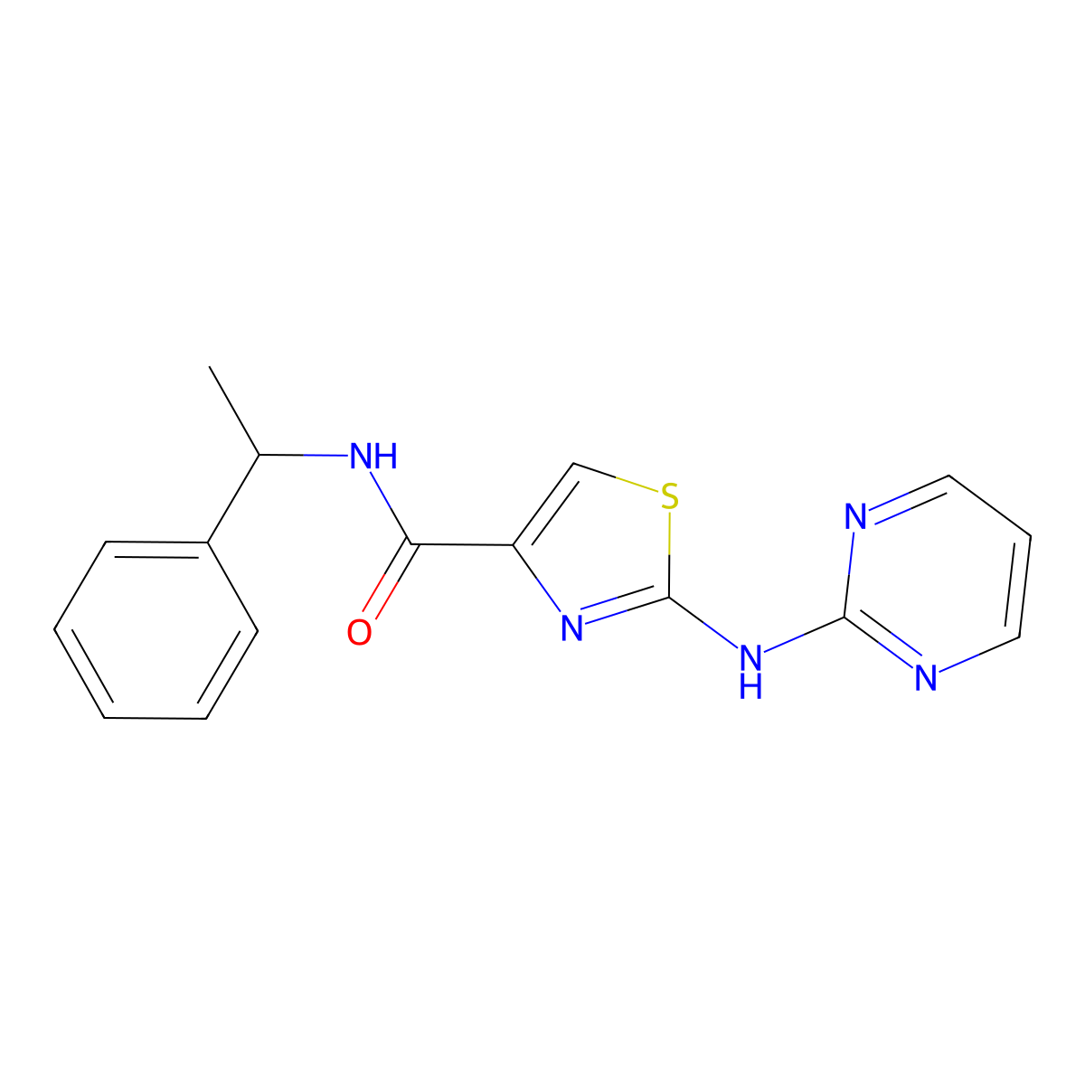 N-(1-phenylethyl)-2-(pyrimidin-2-ylamino)thiazole-4-carboxamide molecular structure, CAS 1251563-27-5