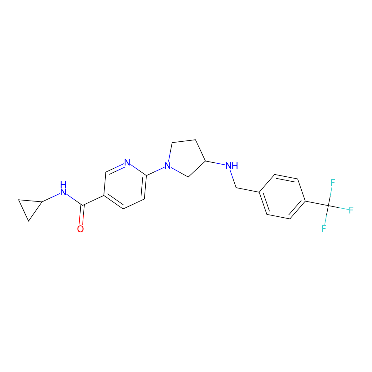 N-cyclopropyl-6-[3-({[4-(trifluoromethyl)phenyl]methyl}amino)pyrrolidin-1-yl]pyridine-3-carboxamide molecular structure, CAS 1251563-31-1