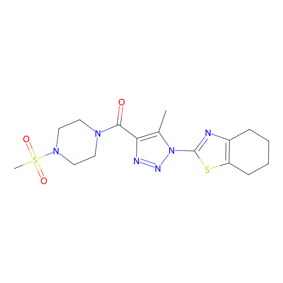(5-methyl-1-(4,5,6,7-tetrahydrobenzo[d]thiazol-2-yl)-1H-1,2,3-triazol-4-yl)(4-(methylsulfonyl)piperazin-1-yl)methanone molecular structure, CAS 1251563-33-3